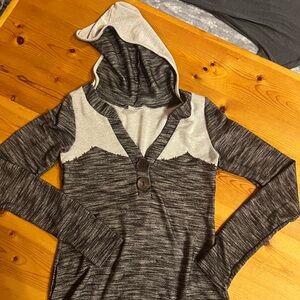 Daytrip Gray and Cream Hooded Cardigan